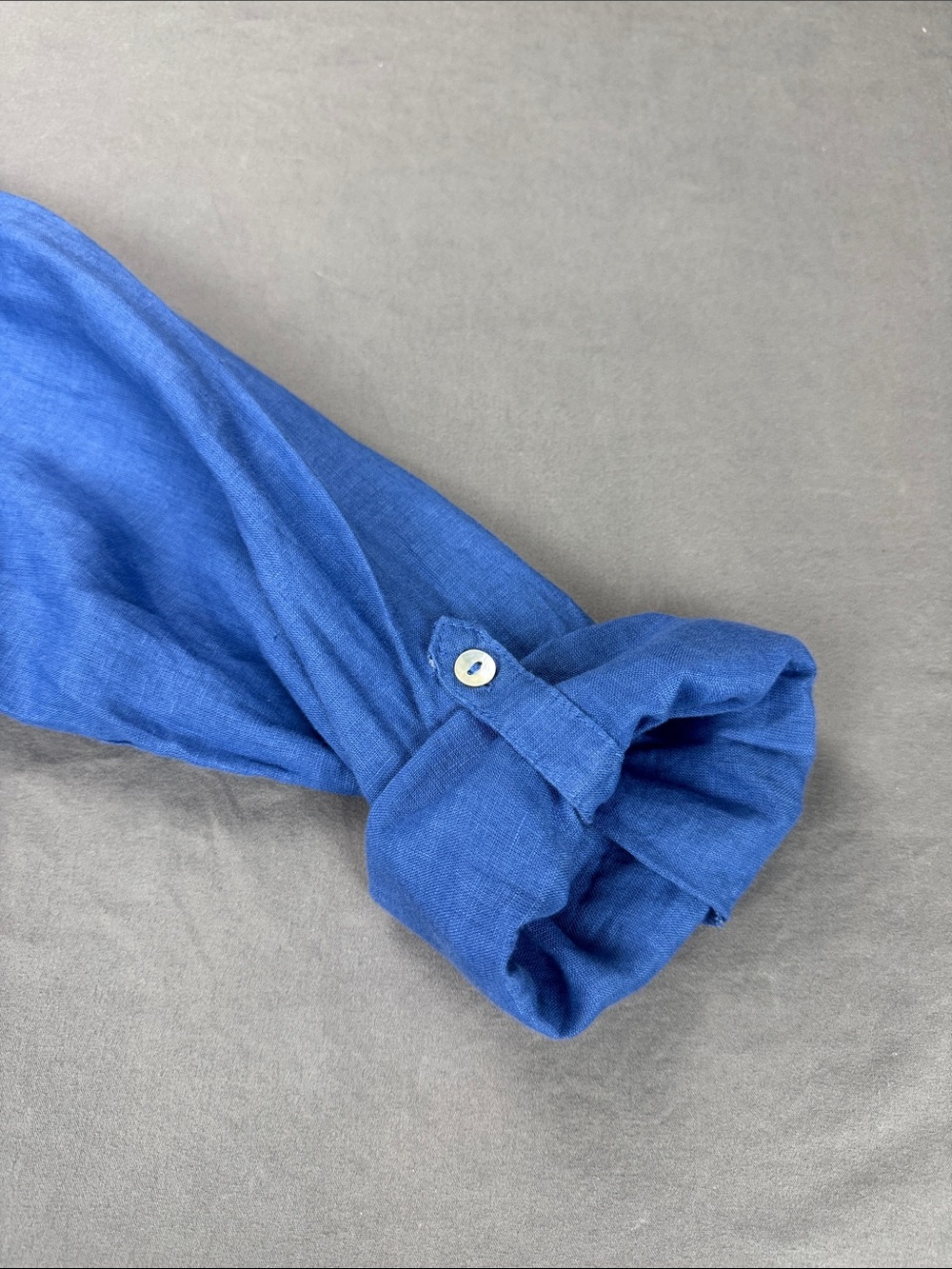 Sigrid Olsen 100% Linen Colbalt Blue Button Front Shirt Tunic Roll Tab Size XL - Picture 7 of 11